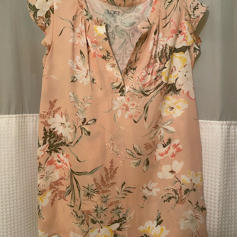 LOFT Floral Blouse with Pink and Yellow Hues